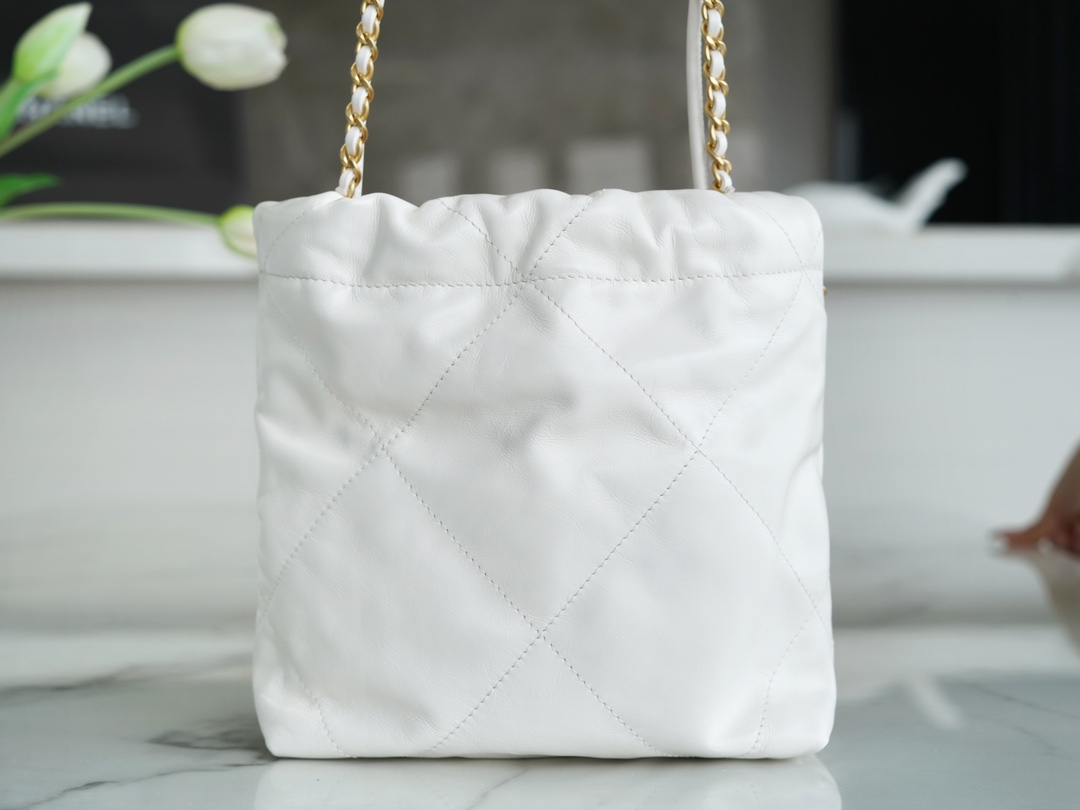 CHANEL✦ 23S Spring/Summer New 22Mini Bag, White, Calfskin  