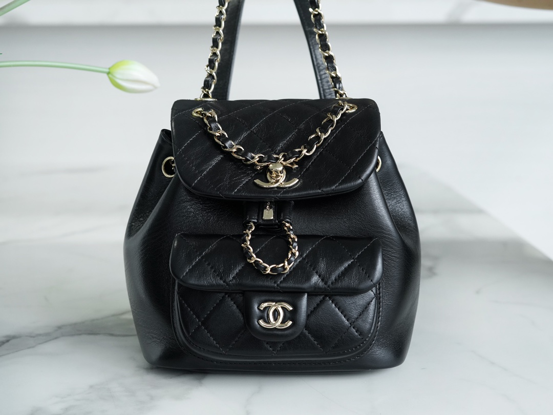 CHANEL✦ 21/22 Duma Backpack, Black, Waxed Calfskin