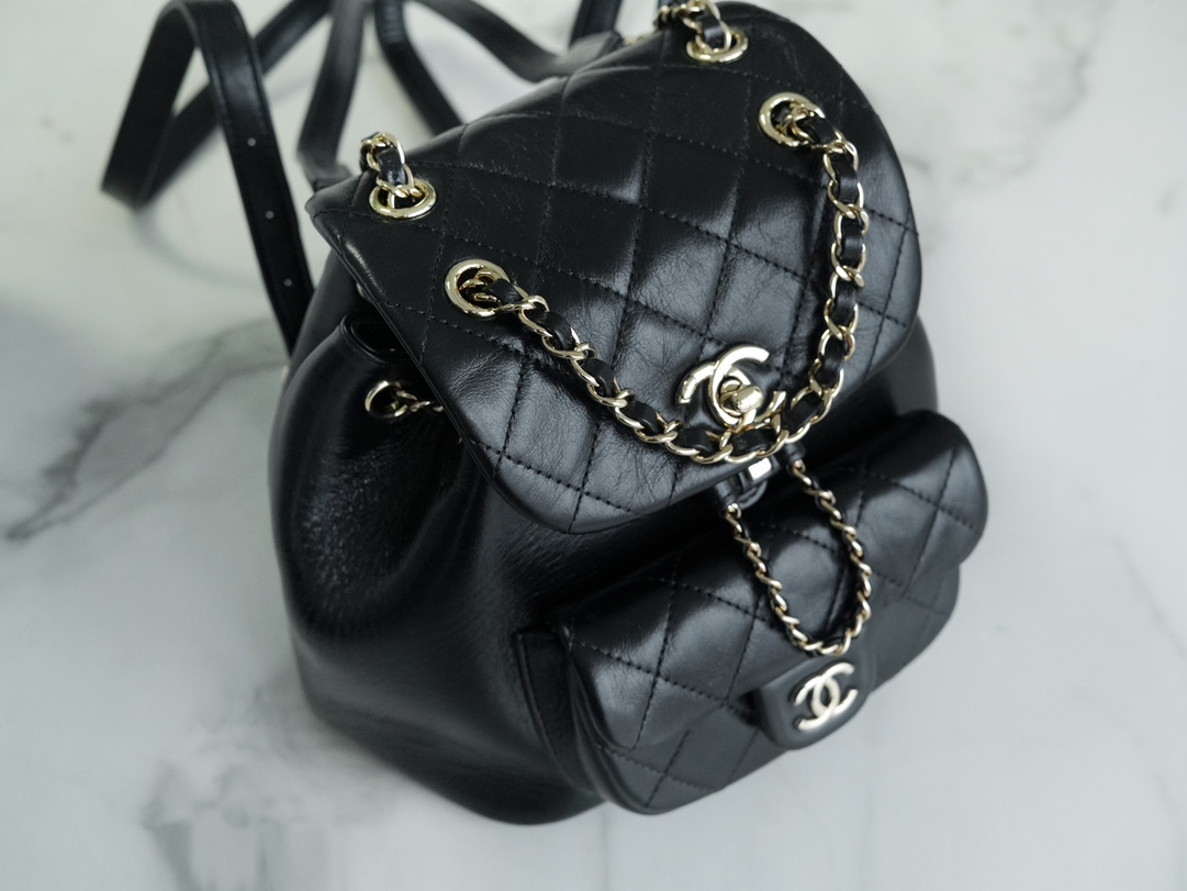 CHANEL✦ 21/22 Duma Backpack, Black, Waxed Calfskin