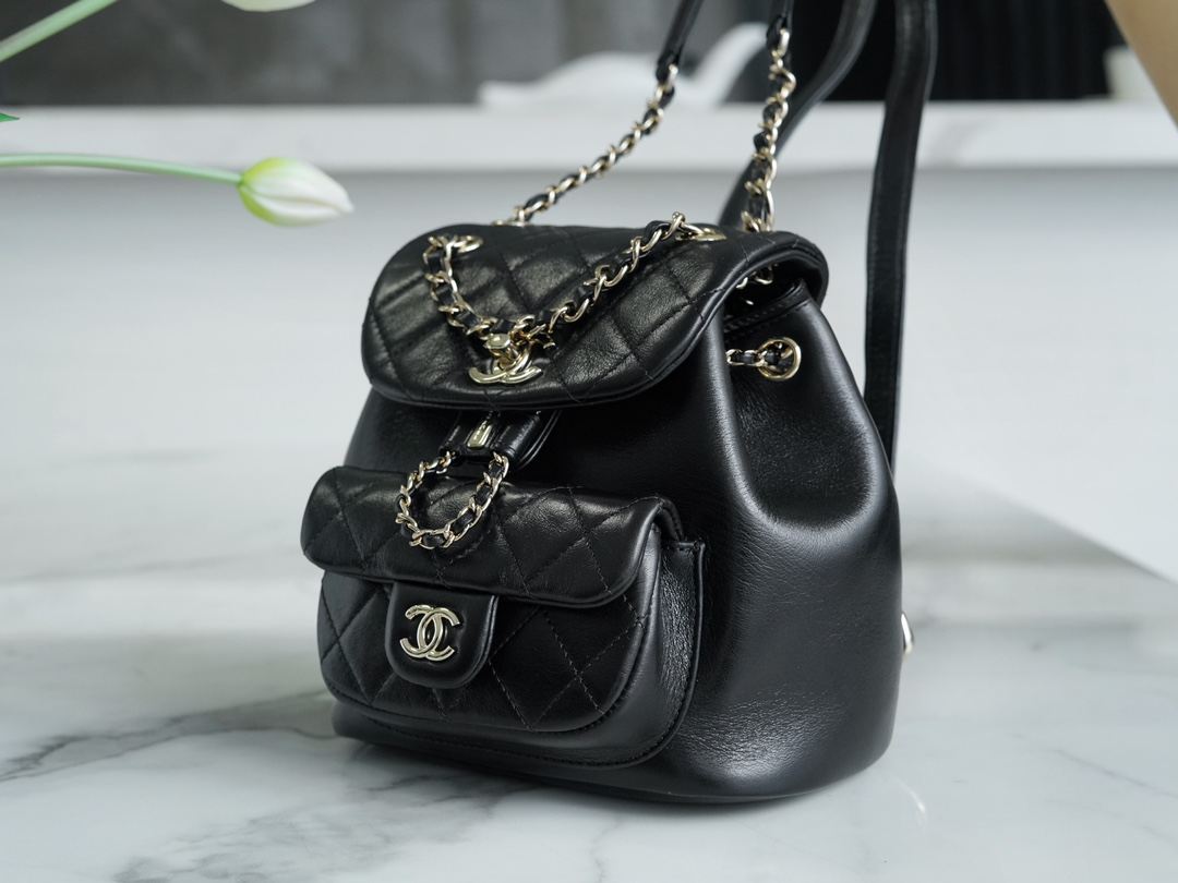 CHANEL✦ 21/22 Duma Backpack, Black, Waxed Calfskin