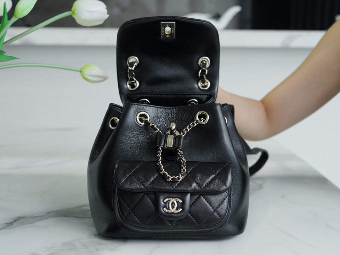 CHANEL✦ 21/22 Duma Backpack, Black, Waxed Calfskin