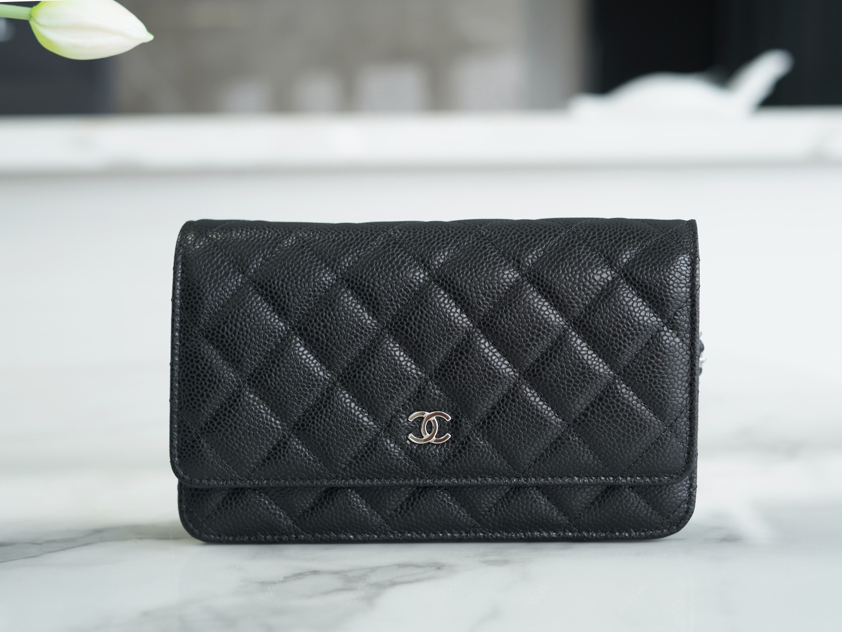 Chanel Entry Classic WOC (Magnetic Closure), Black Silver, Caviar Calfskin  