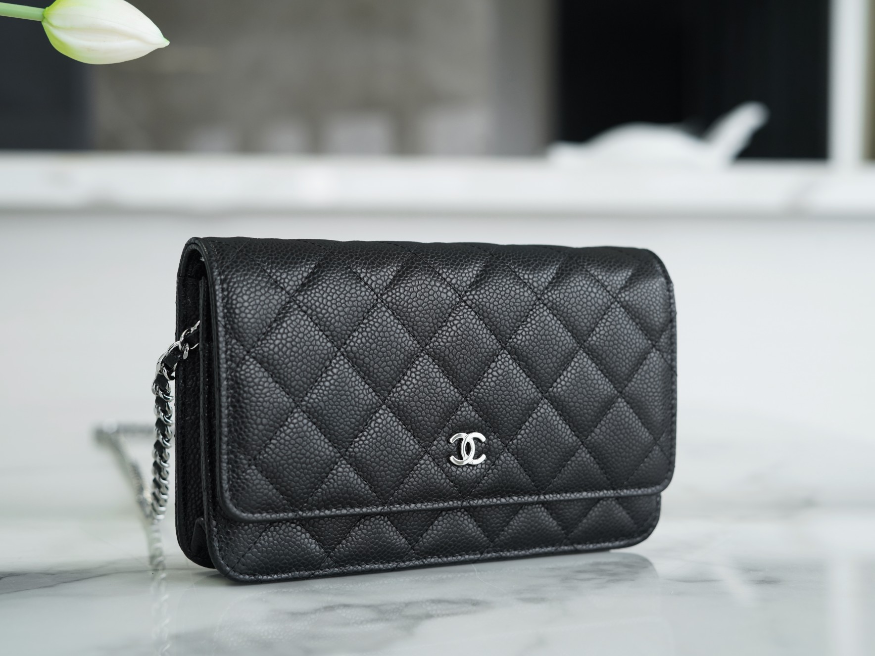 Chanel Entry Classic WOC (Magnetic Closure), Black Silver, Caviar Calfskin  