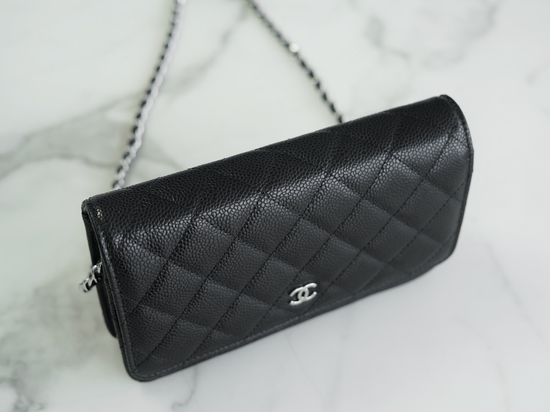 Chanel Entry Classic WOC (Magnetic Closure), Black Silver, Caviar Calfskin  