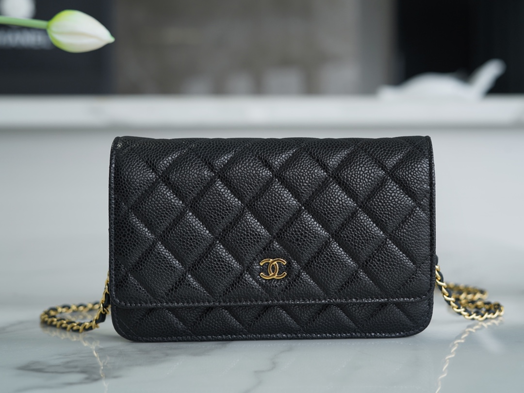 Chanel Entry Classic WOC (Magnetic Closure), Black Gold, Caviar Calfskin  