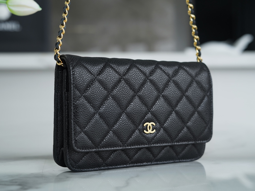 Chanel Entry Classic WOC (Magnetic Closure), Black Gold, Caviar Calfskin  