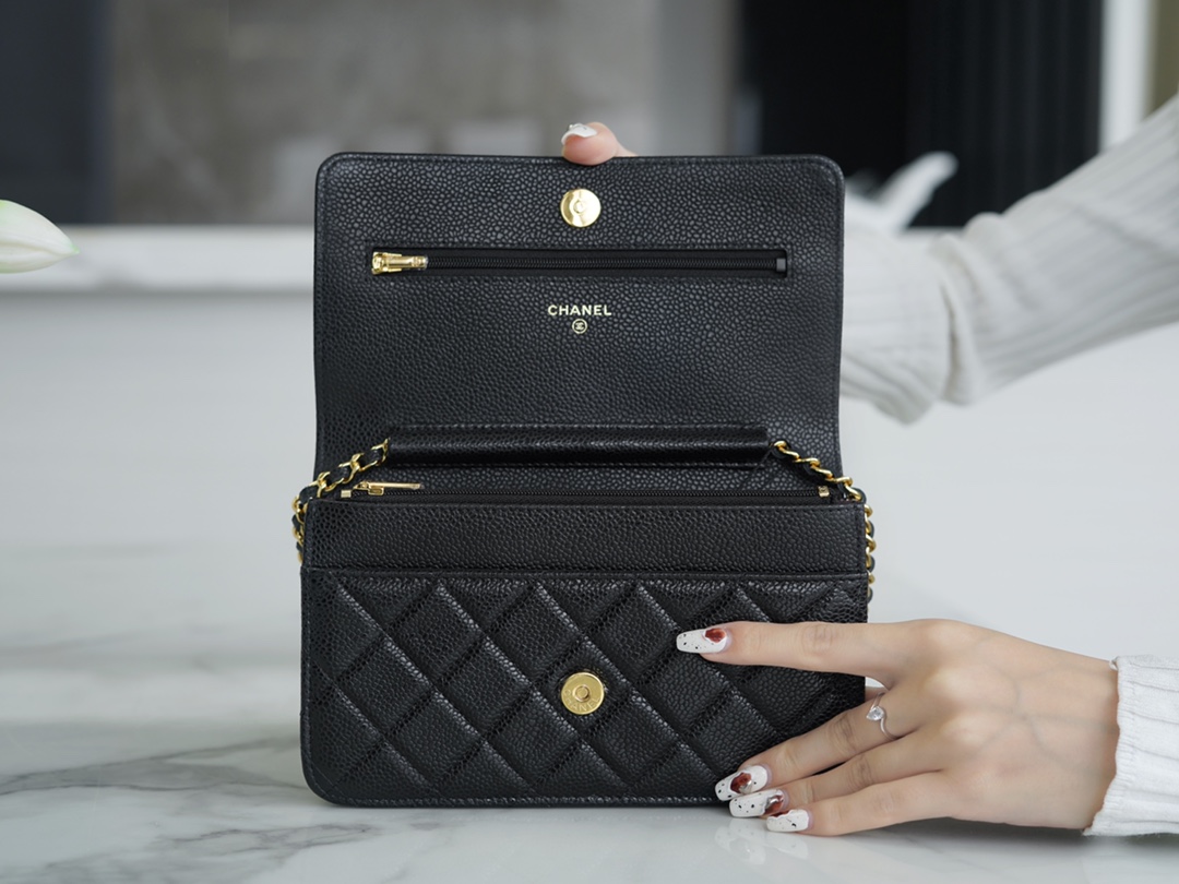 Chanel Entry Classic WOC (Magnetic Closure), Black Gold, Caviar Calfskin  