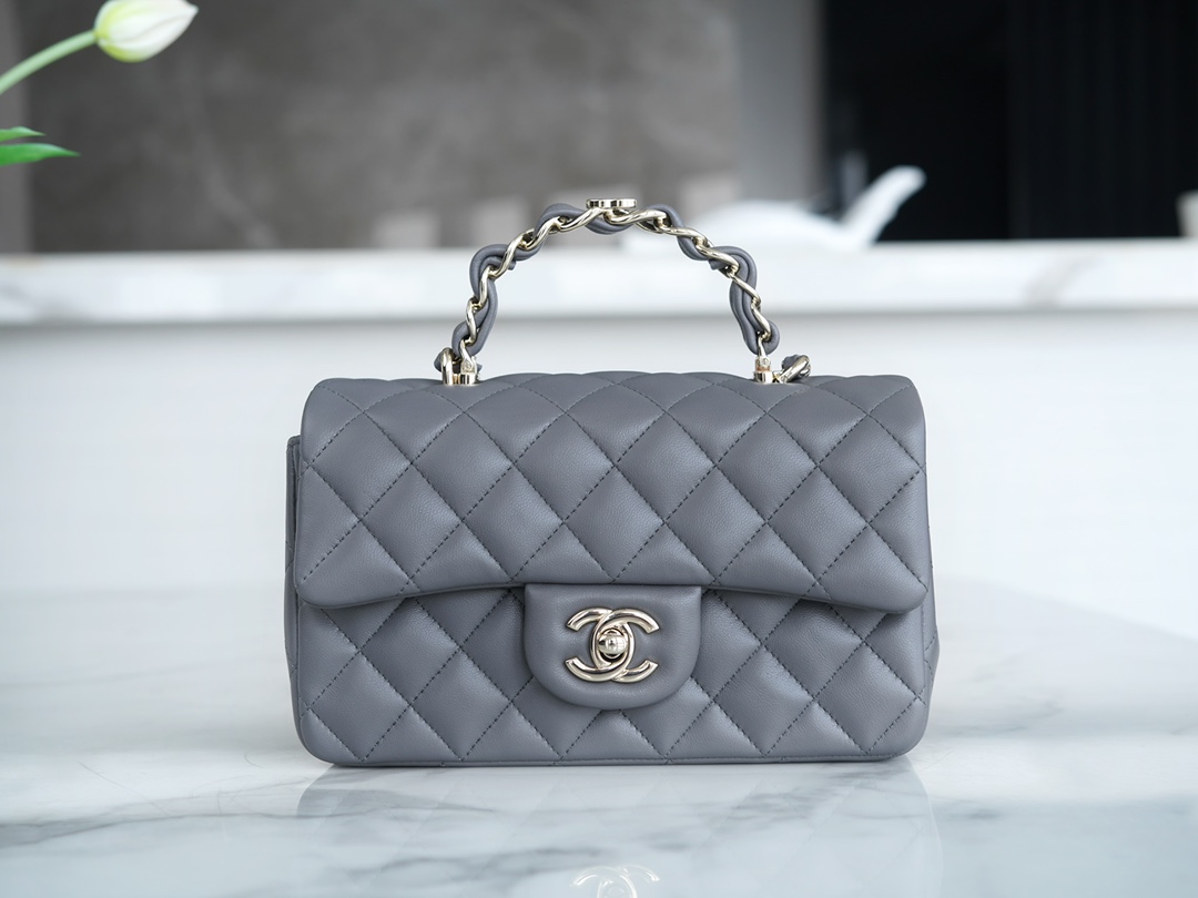 Chanel 23K Double C Handle CF Bag, Dark Gray  