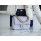 Chanel 24P Pearl Chain Square Boy Bag, Light Gray-Blue  