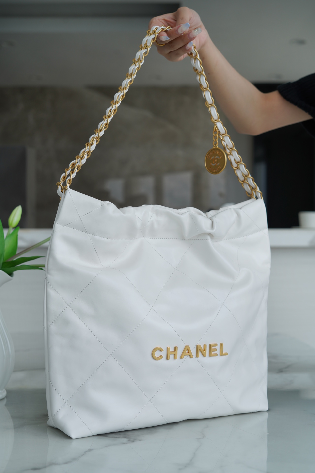 Chanel 22P Bag, Small Size, White with Gold Hardware  