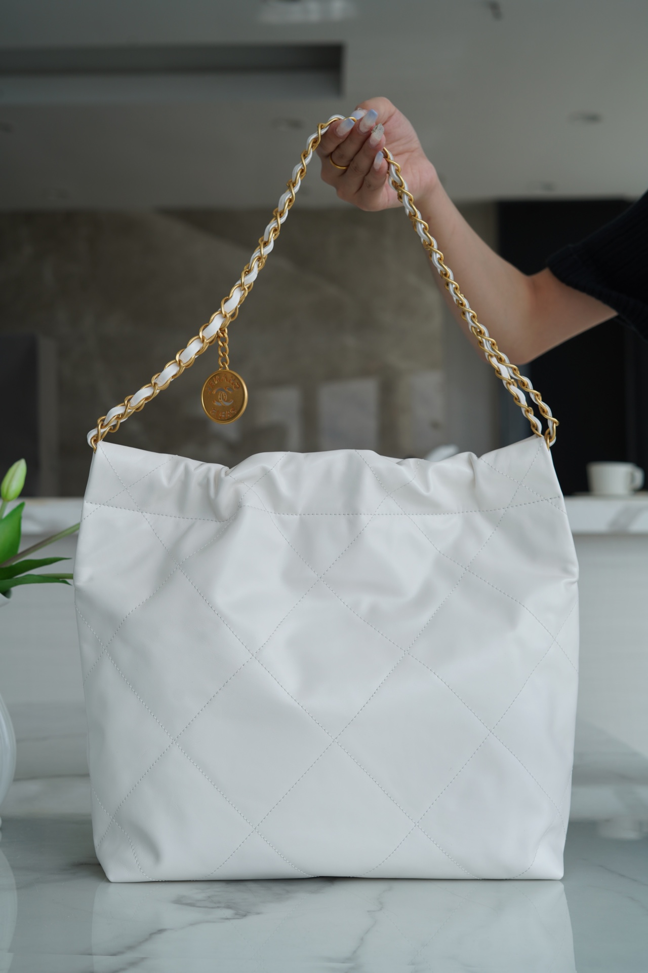 Chanel 22P Bag, Small Size, White with Gold Hardware  