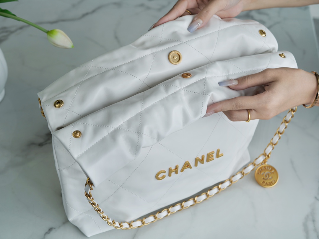 Chanel 22P Bag, Small Size, White with Gold Hardware  