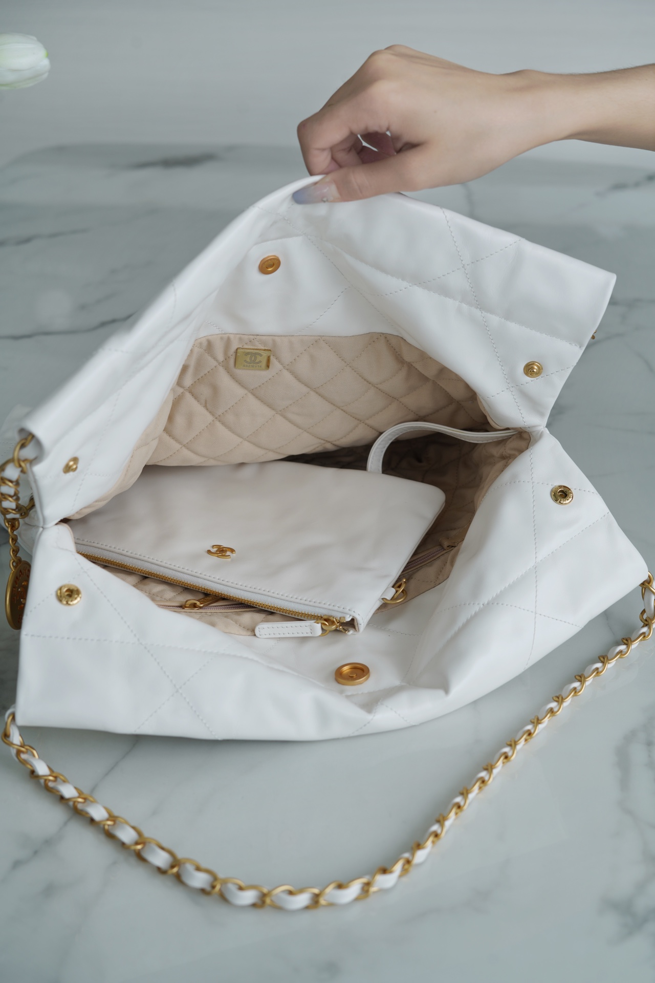 Chanel 22P Bag, Small Size, White with Gold Hardware  