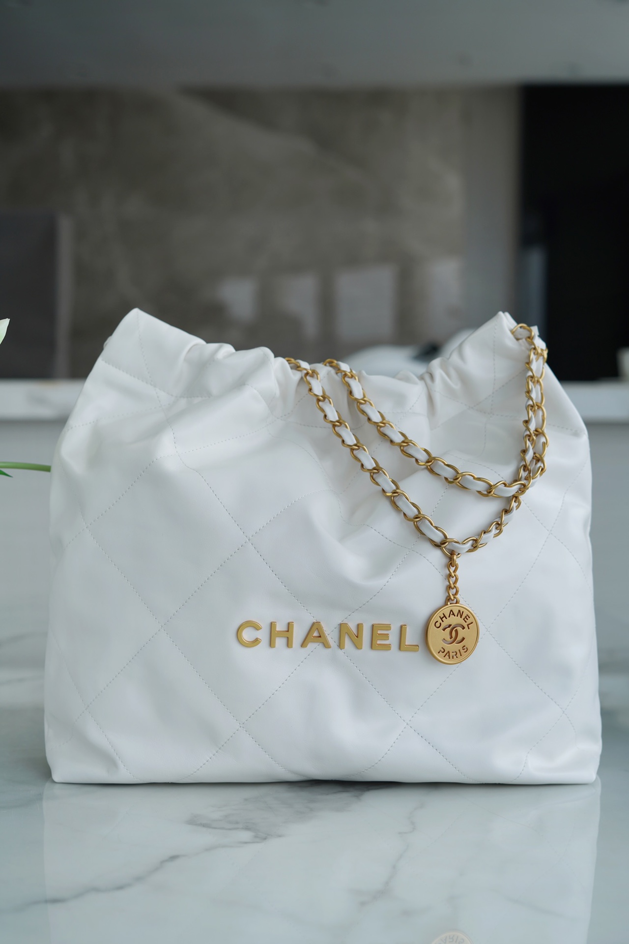 Chanel 22P Bag, Medium Size, White with Gold Hardware  