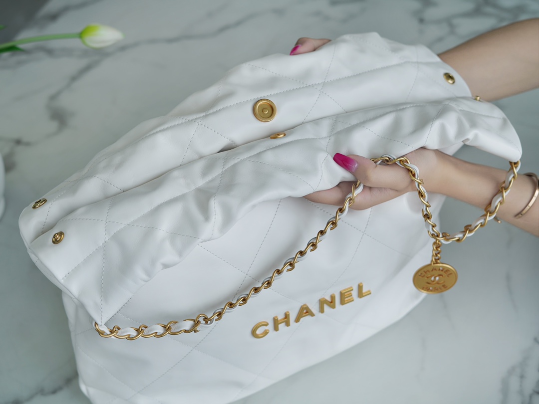 Chanel 22P Bag, Medium Size, White with Gold Hardware  