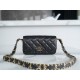 Chanel 23K Fall/Winter 19 Large Shoulder Strap Baguette Bag, Black with Gold Wrinkled Leather  