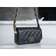 Chanel 23K Fall/Winter 19 Large Shoulder Strap Baguette Bag, Black with Gold Wrinkled Leather  