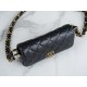 Chanel 23K Fall/Winter 19 Large Shoulder Strap Baguette Bag, Black with Gold Wrinkled Leather  