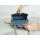 Chanel 23K Metal Ball Square Boy Bag, Haze Blue, Lambskin  