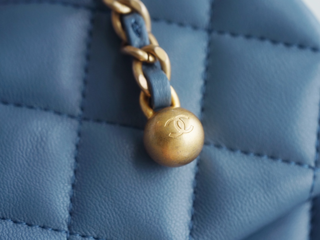 Chanel 23K Metal Ball Square Boy Bag, Haze Blue, Lambskin  