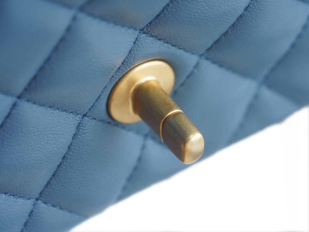 Chanel 23K Metal Ball Square Boy Bag, Haze Blue, Lambskin  