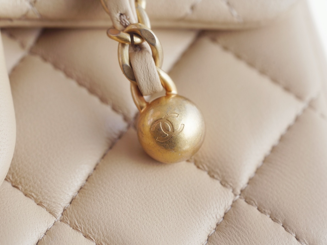 Chanel 23K Metal Ball Square Boy Bag, Apricot, Gold Metal  