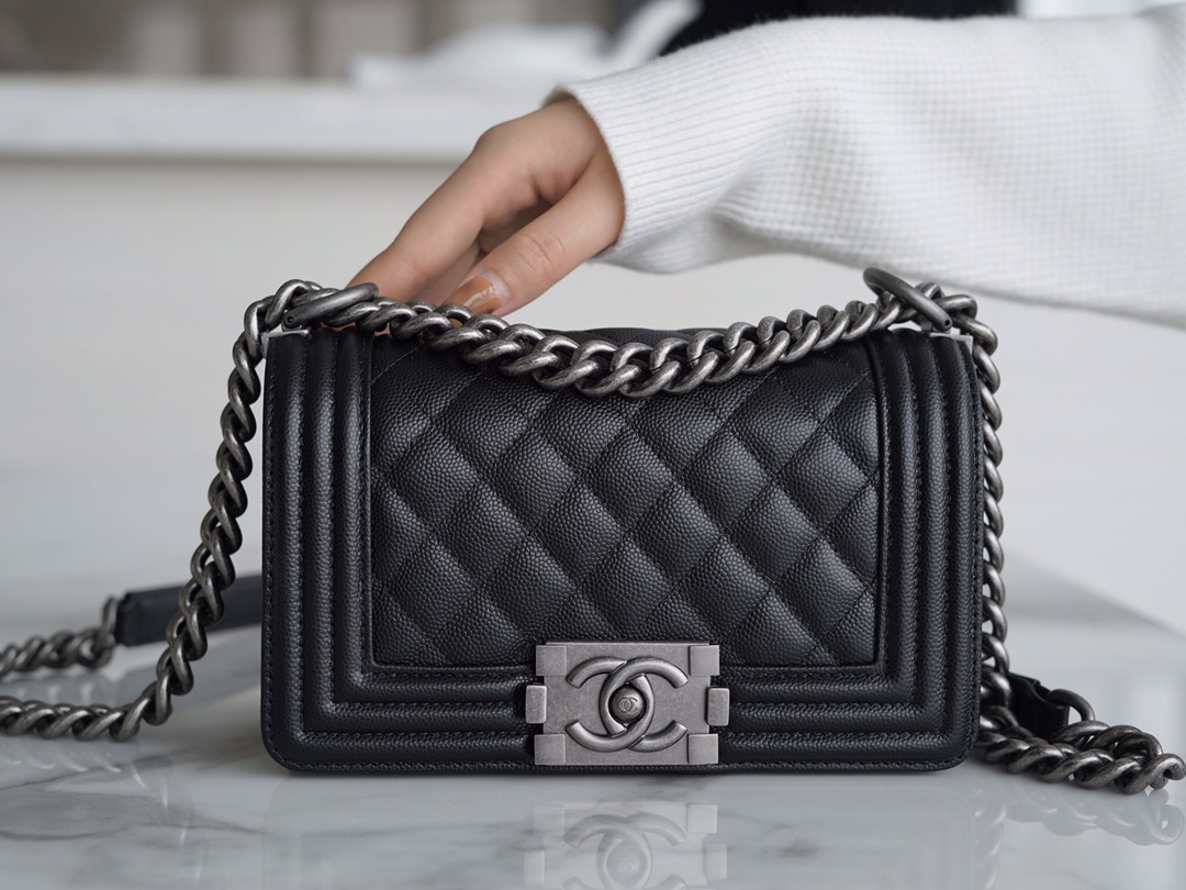 Chanel Leboy Small Ball Pattern, Black with Silver Hardware, Small Size, Caviar Leather  