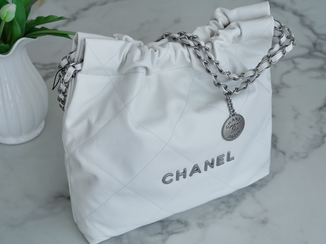 Chanel 22P Bag, White with Silver Hardware, Small Size  