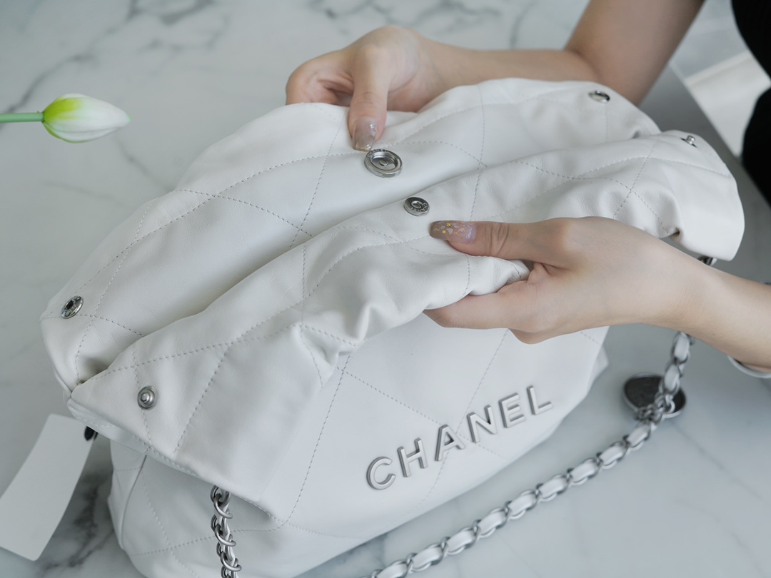 Chanel 22P Bag, White with Silver Hardware, Small Size  