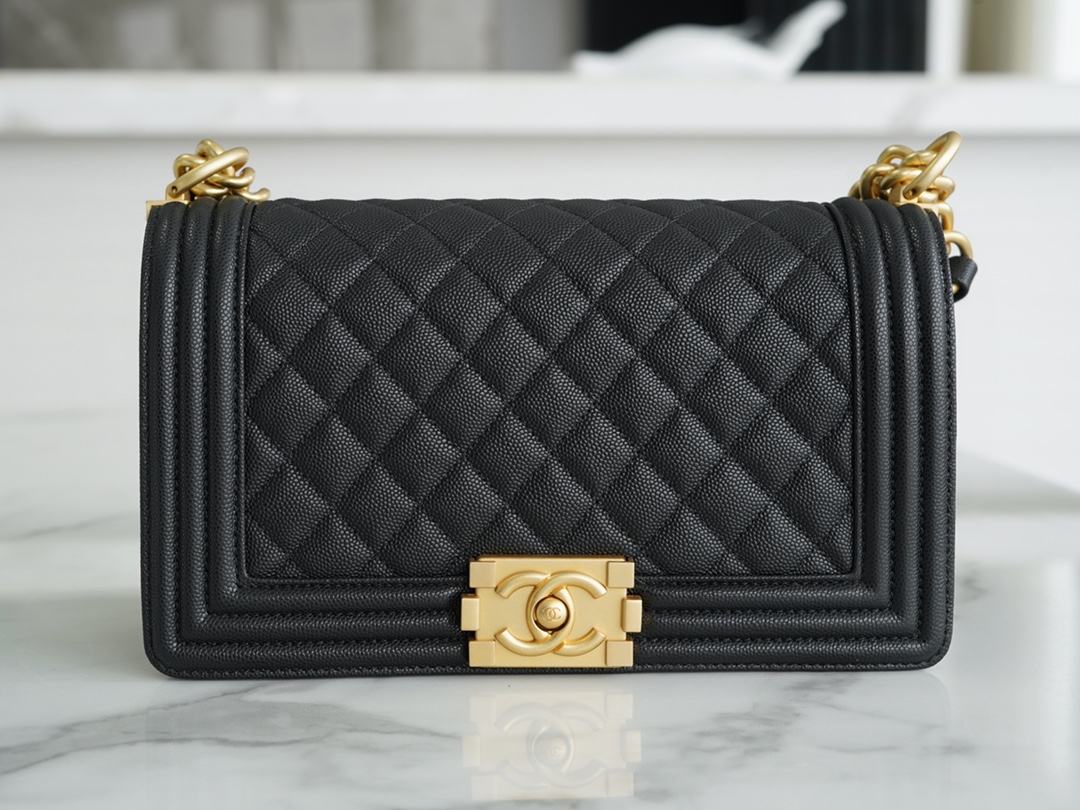 Chanel Leboy Small Ball Pattern, Black with Gold Hardware, Medium Size, Caviar Leather  