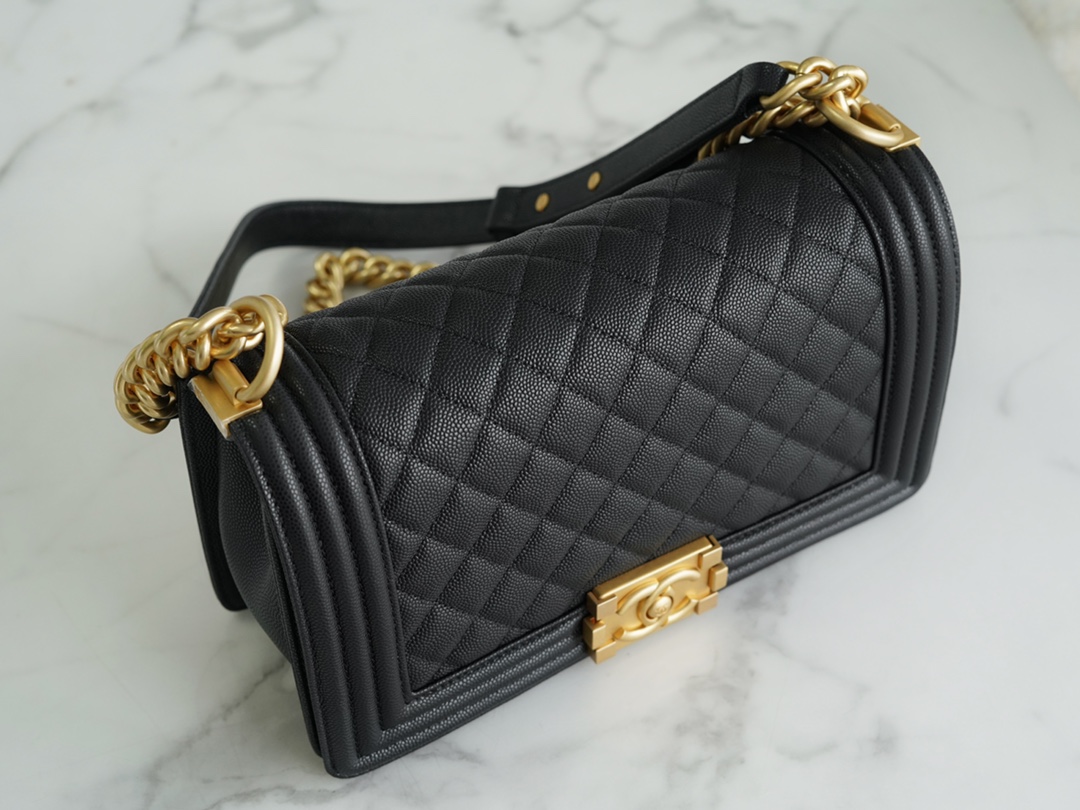 Chanel Leboy Small Ball Pattern, Black with Gold Hardware, Medium Size, Caviar Leather  