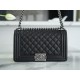 Chanel Leboy Small Ball Pattern, Black with Silver Hardware, Medium Size, Caviar Leather