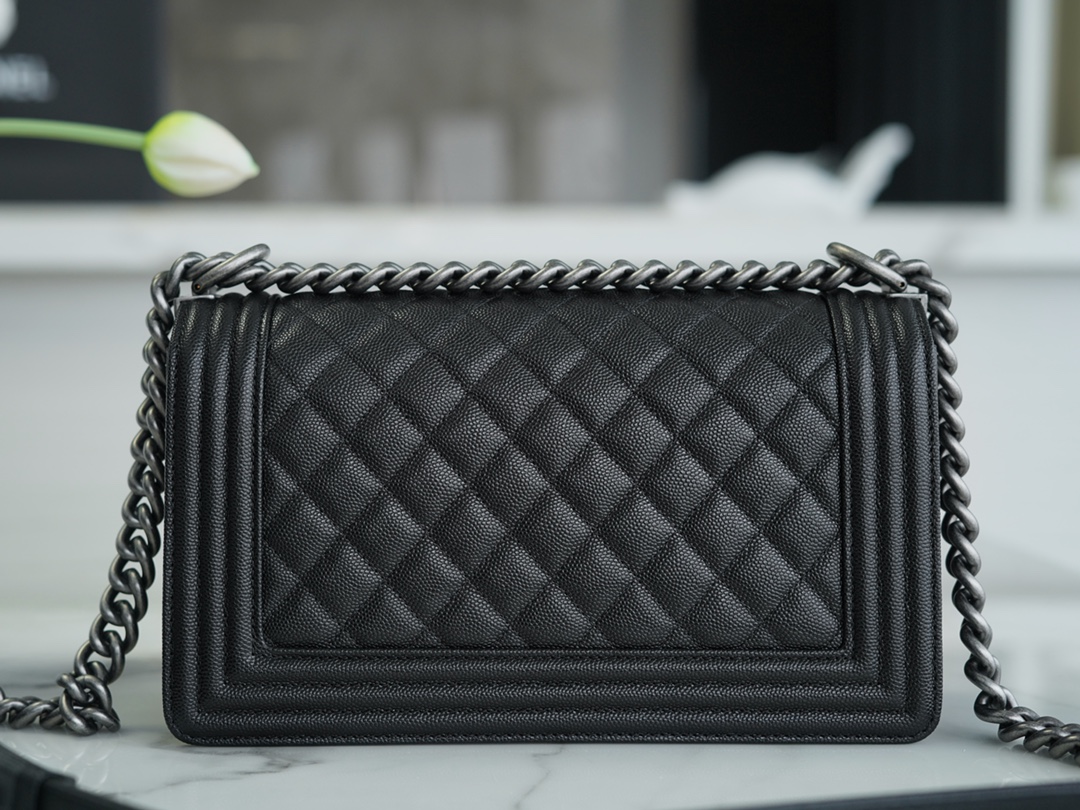 Chanel Leboy Small Ball Pattern, Black with Silver Hardware, Medium Size, Caviar Leather