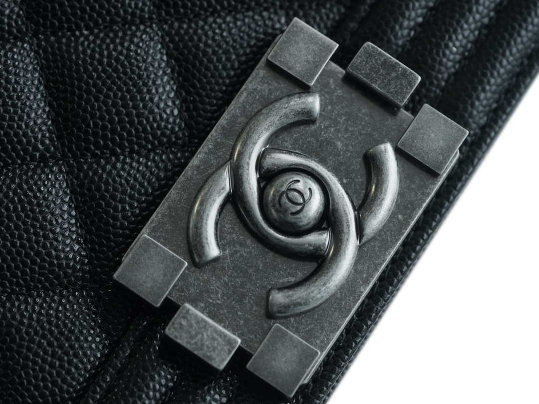 Chanel Leboy Small Ball Pattern, Black with Silver Hardware, Medium Size, Caviar Leather