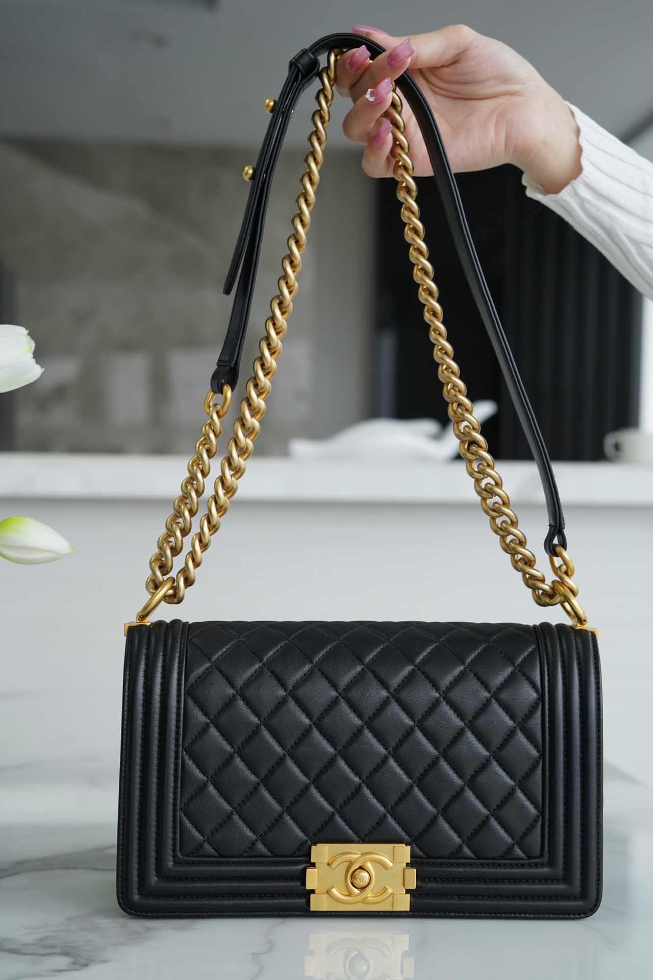 Chanel Leboy Medium Size, Black with Gold Hardware, Lambskin