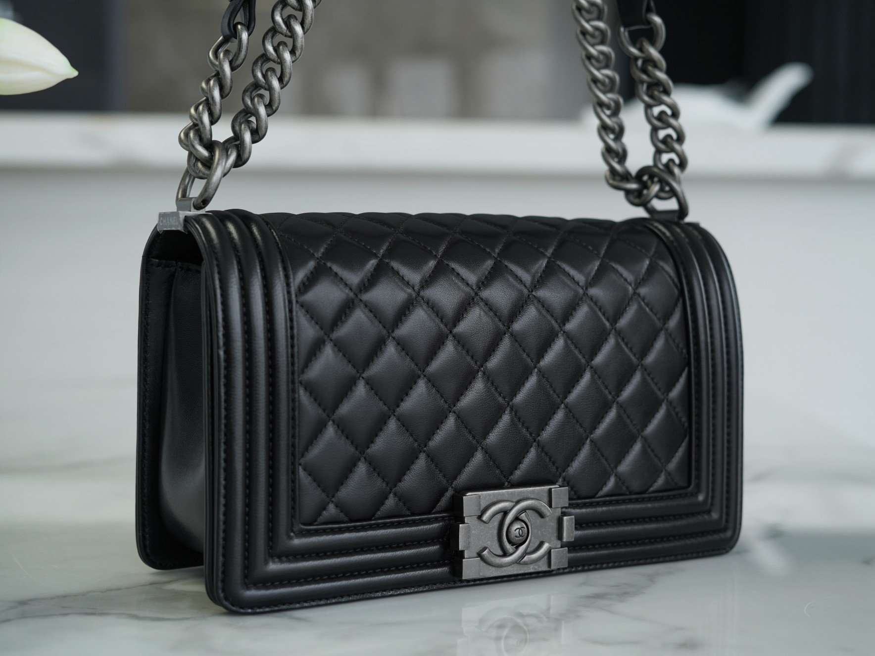 Chanel Leboy Medium Size, Black with Silver Hardware, Lambskin  