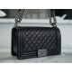 Chanel Leboy Medium Size, Black with Silver Hardware, Lambskin  