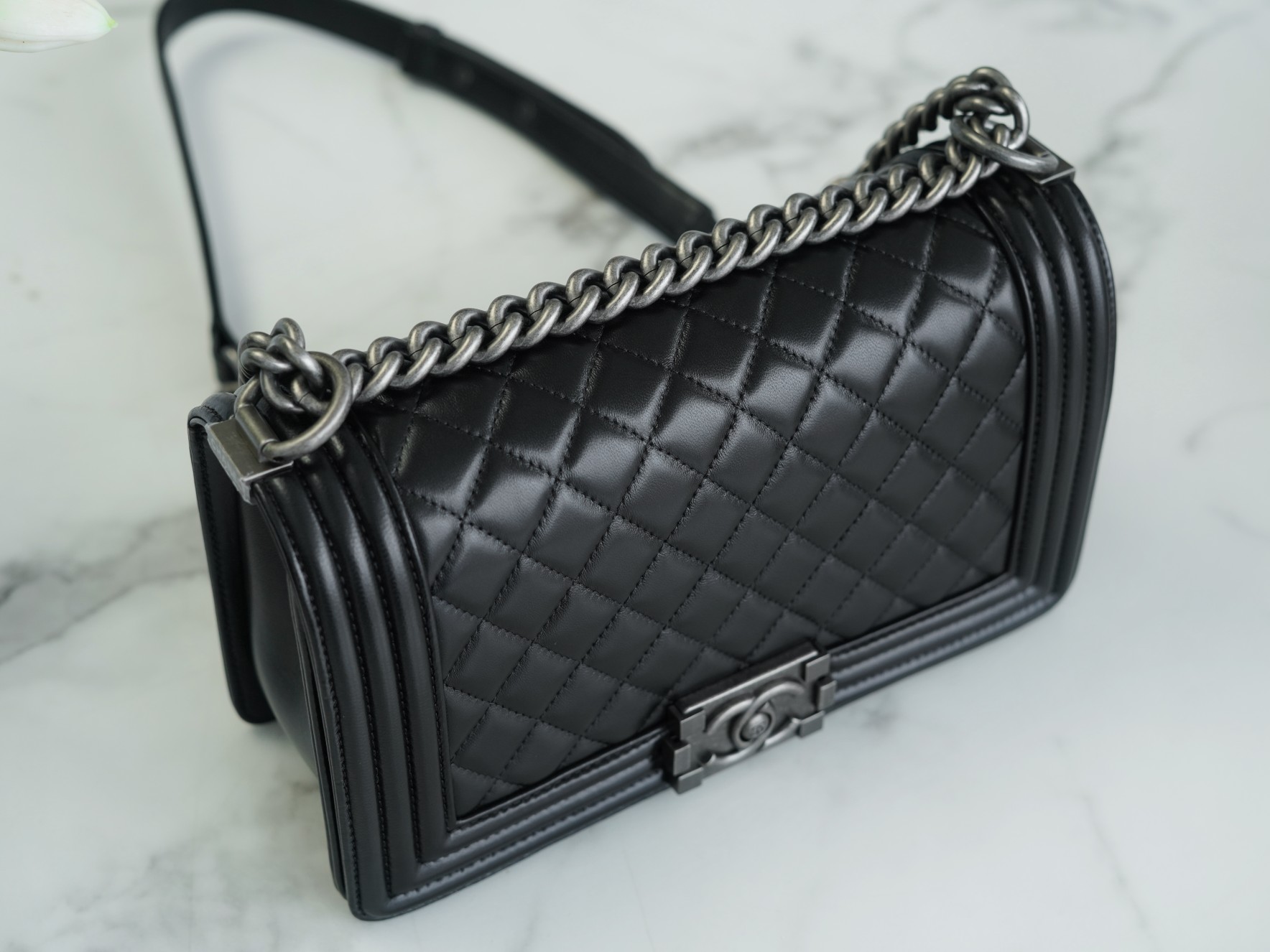 Chanel Leboy Medium Size, Black with Silver Hardware, Lambskin  