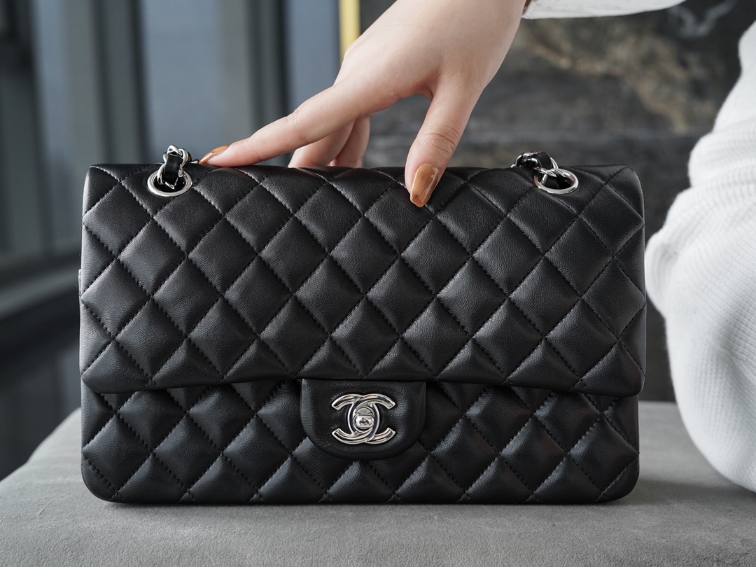 Classic Flap, Black with Silver Hardware, Lambskin  