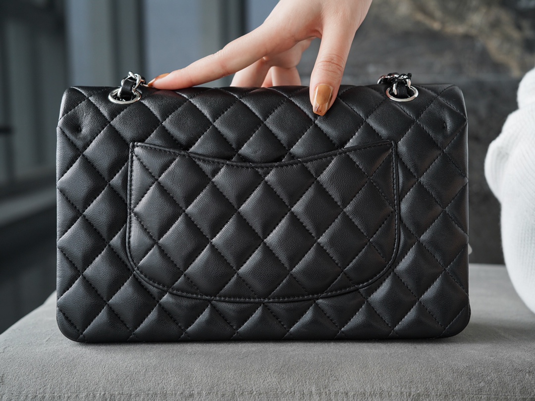 Classic Flap, Black with Silver Hardware, Lambskin  