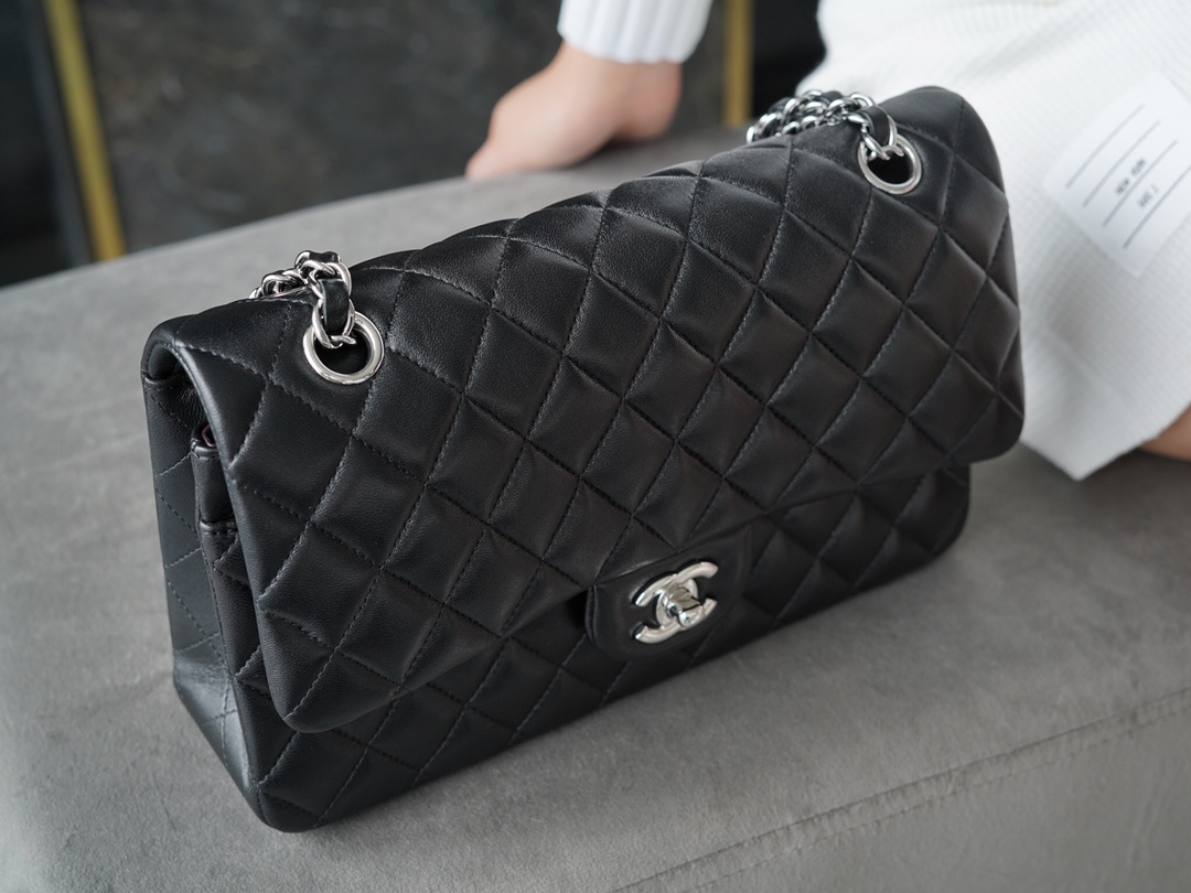 Classic Flap, Black with Silver Hardware, Lambskin  