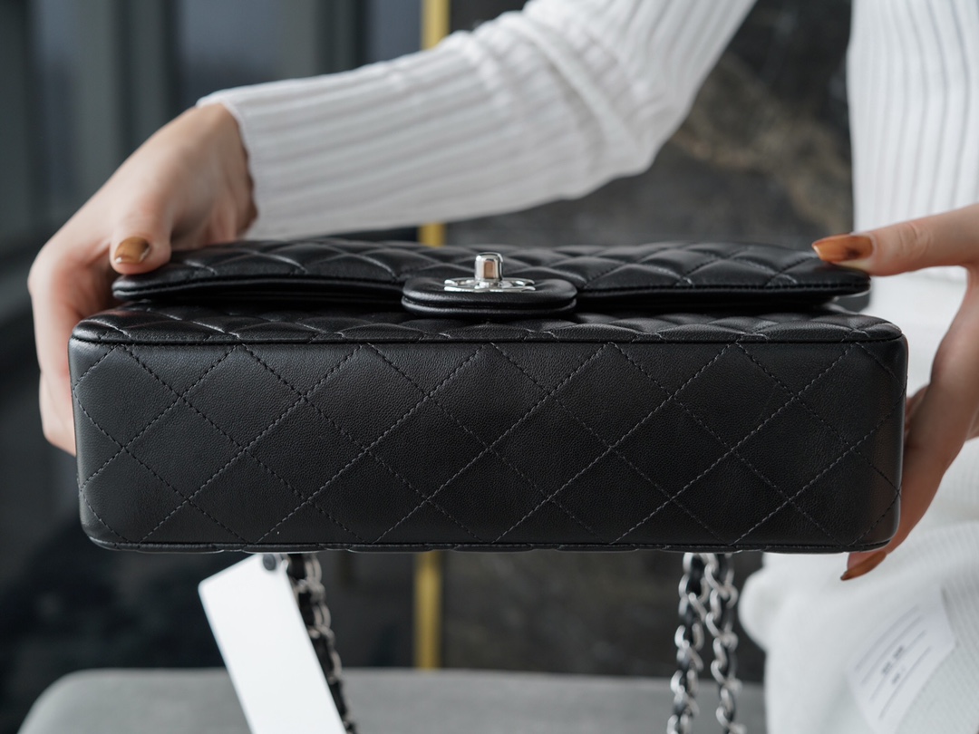 Classic Flap, Black with Silver Hardware, Lambskin  