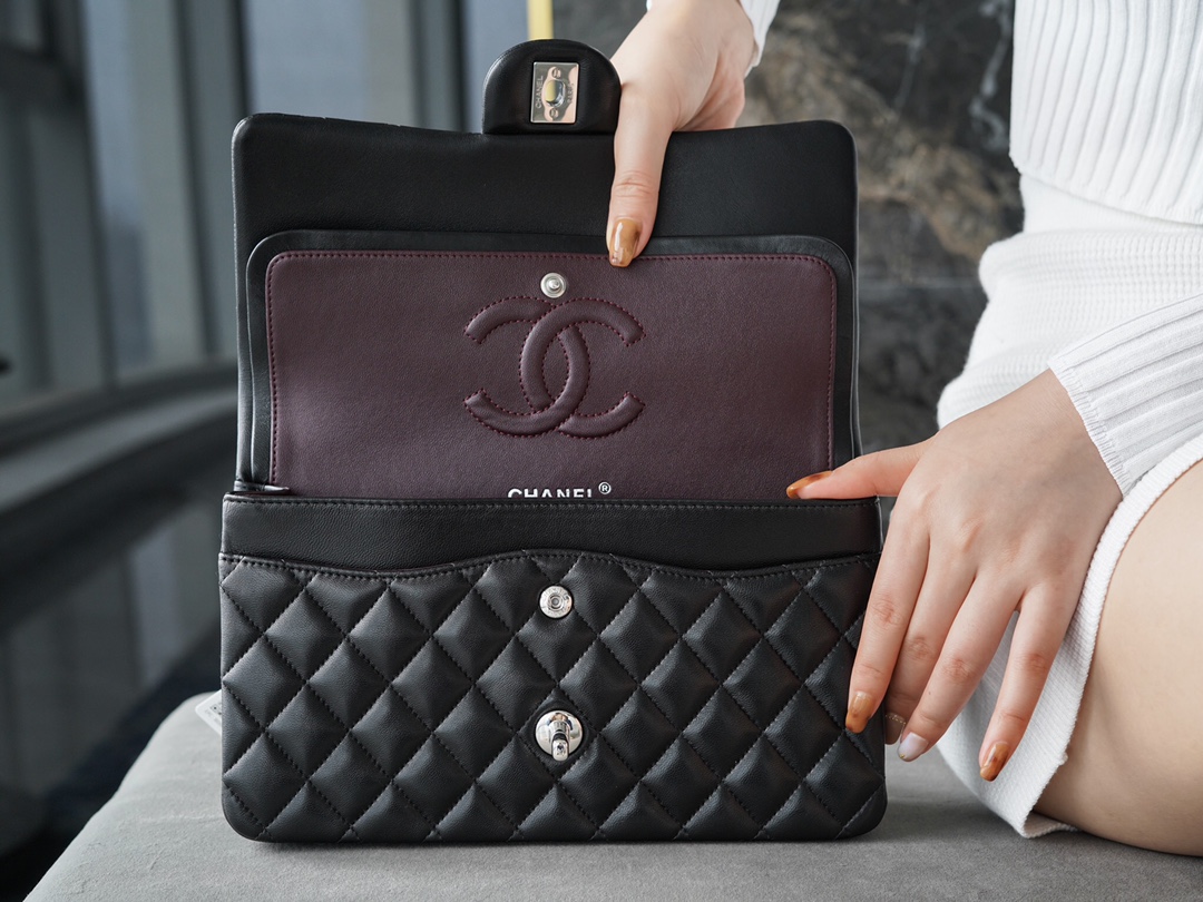 Classic Flap, Black with Silver Hardware, Lambskin  