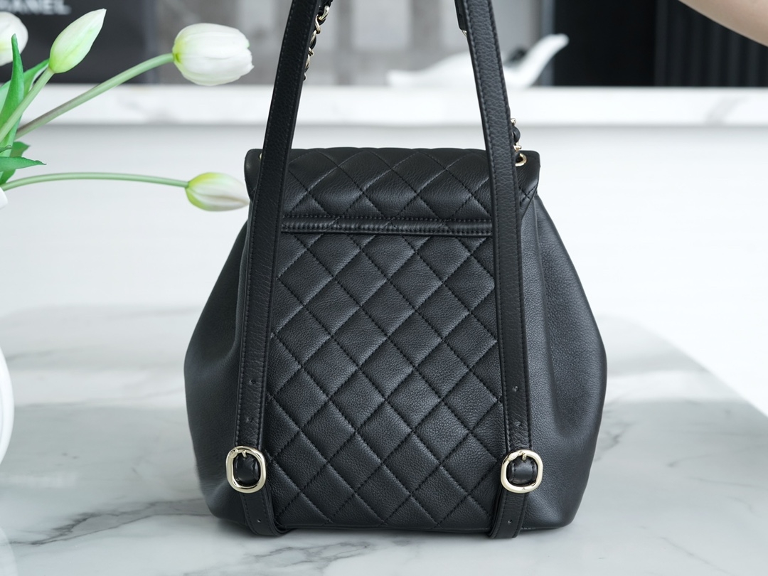 Chanel 23C Duma Backpack, Large Size, Black, Calfskin  