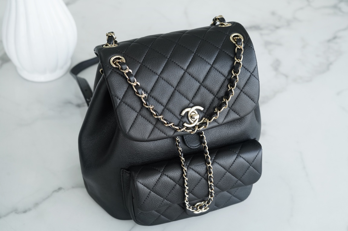 Chanel 23C Duma Backpack, Large Size, Black, Calfskin  