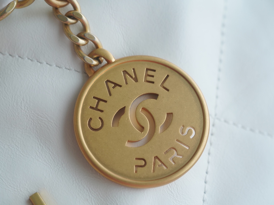 Chanel 22P Handbag, Small Size, White with Gold Hardware, Leather  