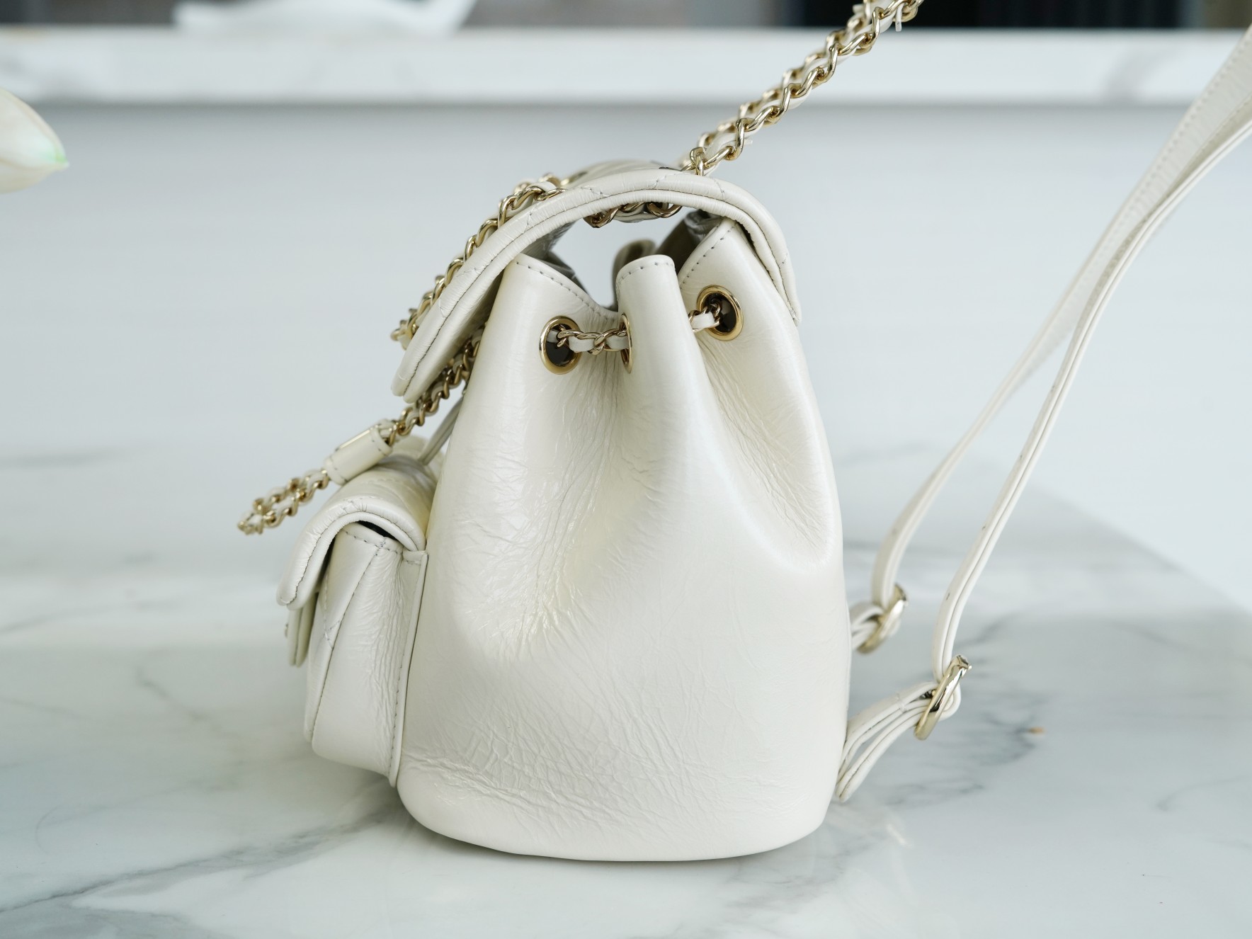 Chanel 22C Duma Backpack, Milk White, Waxed Leather  