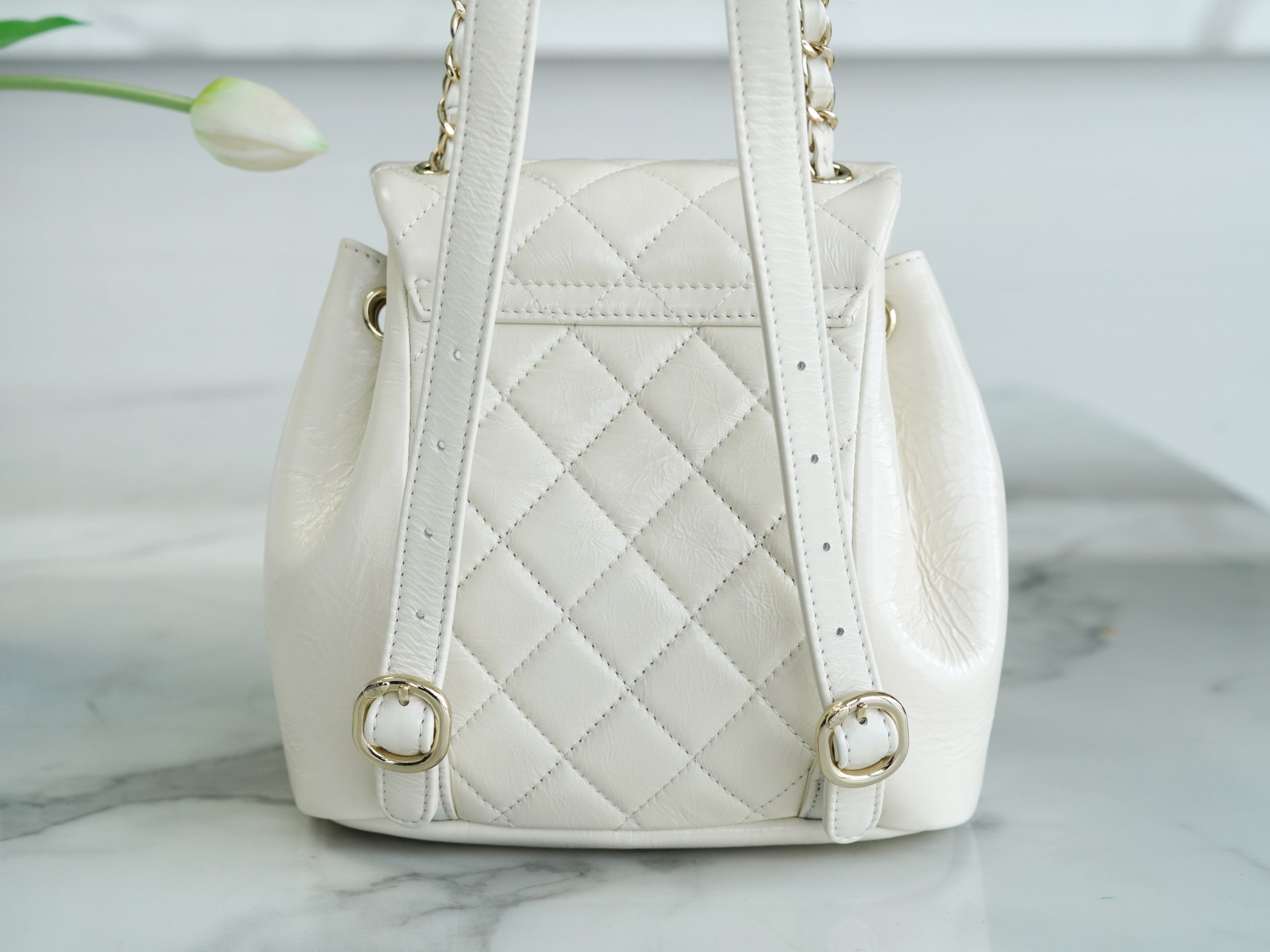 Chanel 22C Duma Backpack, Milk White, Waxed Leather  