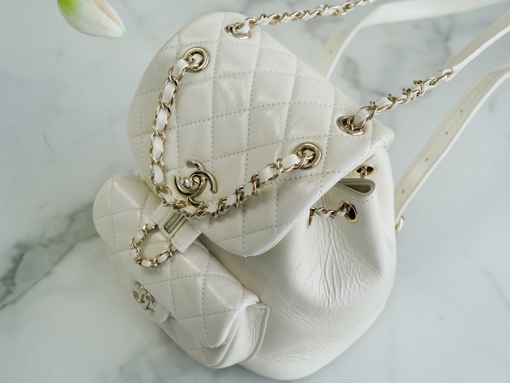 Chanel 22C Duma Backpack, Milk White, Waxed Leather  