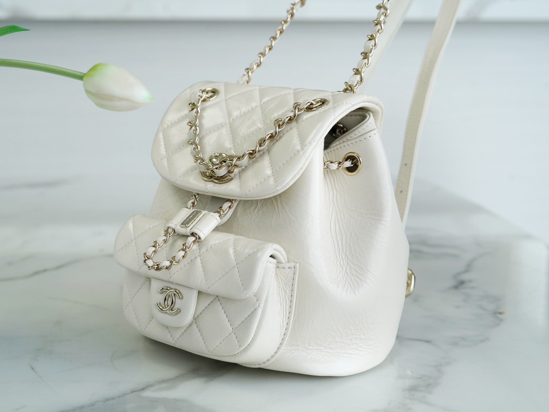 Chanel 22C Duma Backpack, Milk White, Waxed Leather  